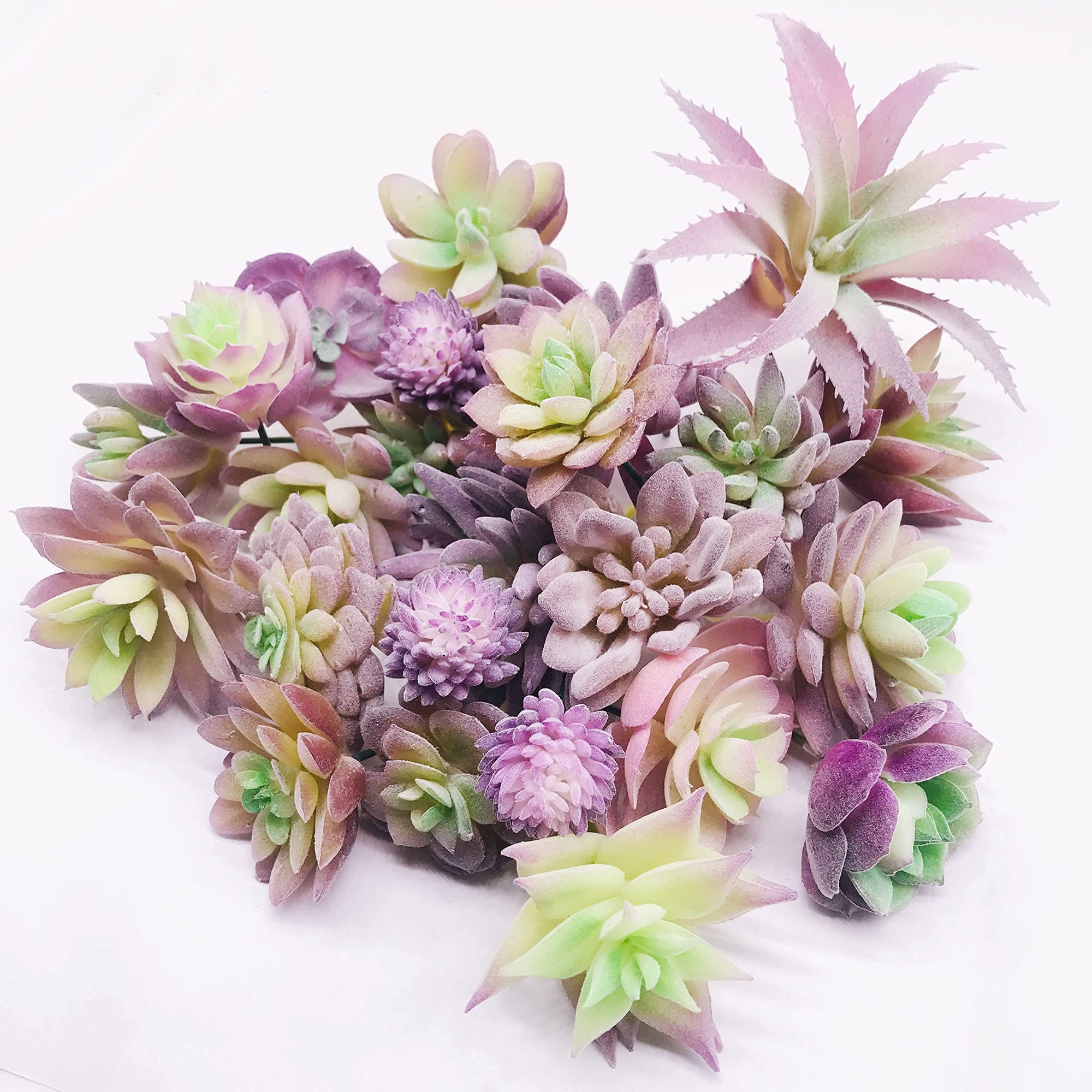 NA Woohome 25 PCS Artificial Succulent Plants, Purple Fake Succulent Unpotted Faux Succulent Assortment in Flocked in Different Type for Birthday Home Decor Indoor Wall Garden DIY