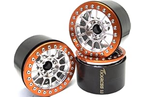 TxXrcss 200g Super Heavy 2.2 Beadlock Wheels Aluminum 1/10 Crawler RC Wheel 4pcs Rims Hub for Axial SCX10 Trx4m Silver Screws (Silver Orange)