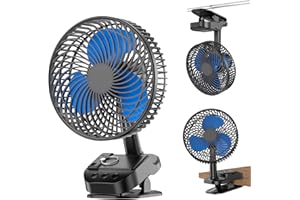 ATEngeus 4 in1 USB Fan, 8” Clip Fan, 10000mAh Rechargeable Table Fan, 5 Speeds Battery Operated Fan, 45°/90° Automatic Rotation, 3 Time Setting, with Clip & Hook for Homes, Offices, Bedroom