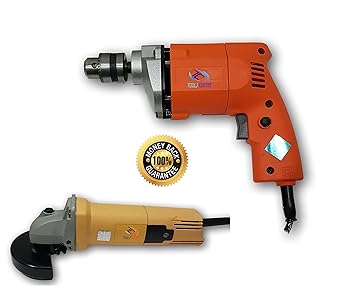 TOOLSCENTRE 10mm Electric Drill with 850W Angle Grinder Machine (Orange and Blue)