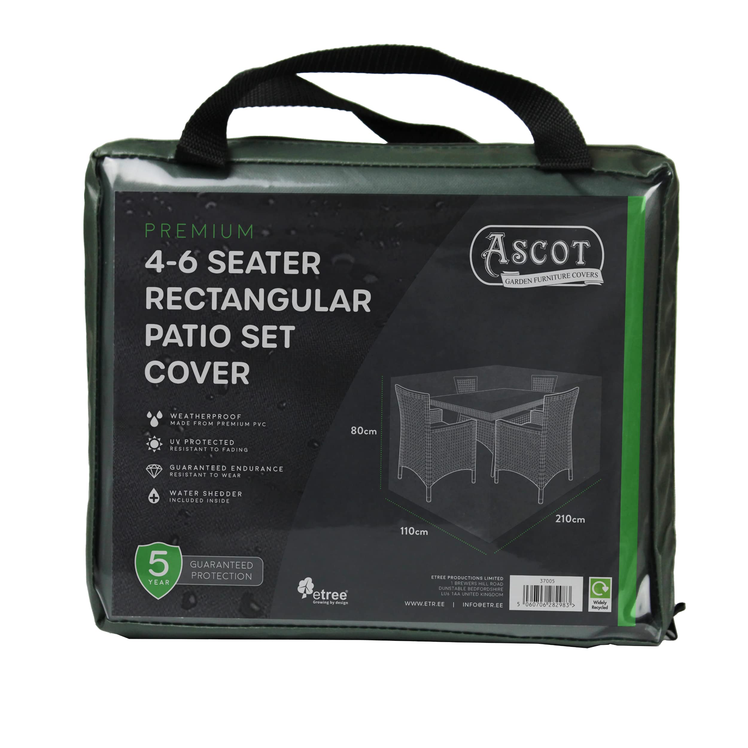 Ascot Premium Medium(4-6 seater) Rectangular Patio Set Cover - 210 X 110 X 80 (H) cm Garden Green