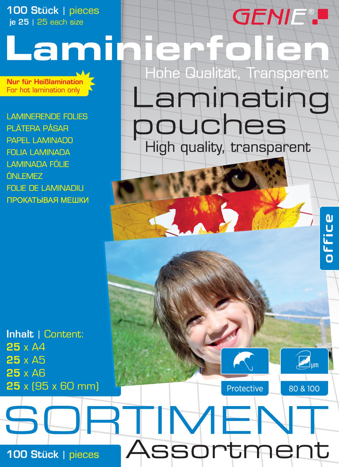 Genie Laminating Pouches Assortment Pack (Assorted) Pack of 100