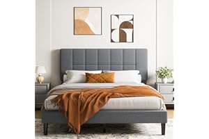 Marsail Queen Size Bed Frame, Sturdy and Durable with 12 Support Legs, 1300 lbs Capacity, Solid Wooden Upholstered Adjustable Headboard for 6"-12" Mattresses, Easy Assembly, Ideal Height, Dark Gray