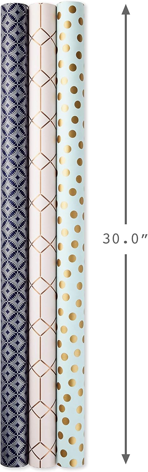Hallmark All Occasion Reversible Wrapping Paper (Modern Metallics, Pack of 3, 120 sq. ft. ttl.) for Mothers Day, Birthdays, Bridal Showers, Baby Showers, Valentines Day and More: Kitchen & Dining
