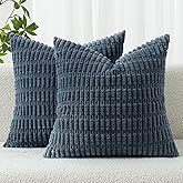 MIULEE Pack of 2 Corduroy Decorative Euro Sham Throw Pillow Covers 24x24 Inch Soft Boho Striped Pillow Covers Modern Farmhouse Home Decor for Summer Coastal Sofa Living Room Couch Bed Blue