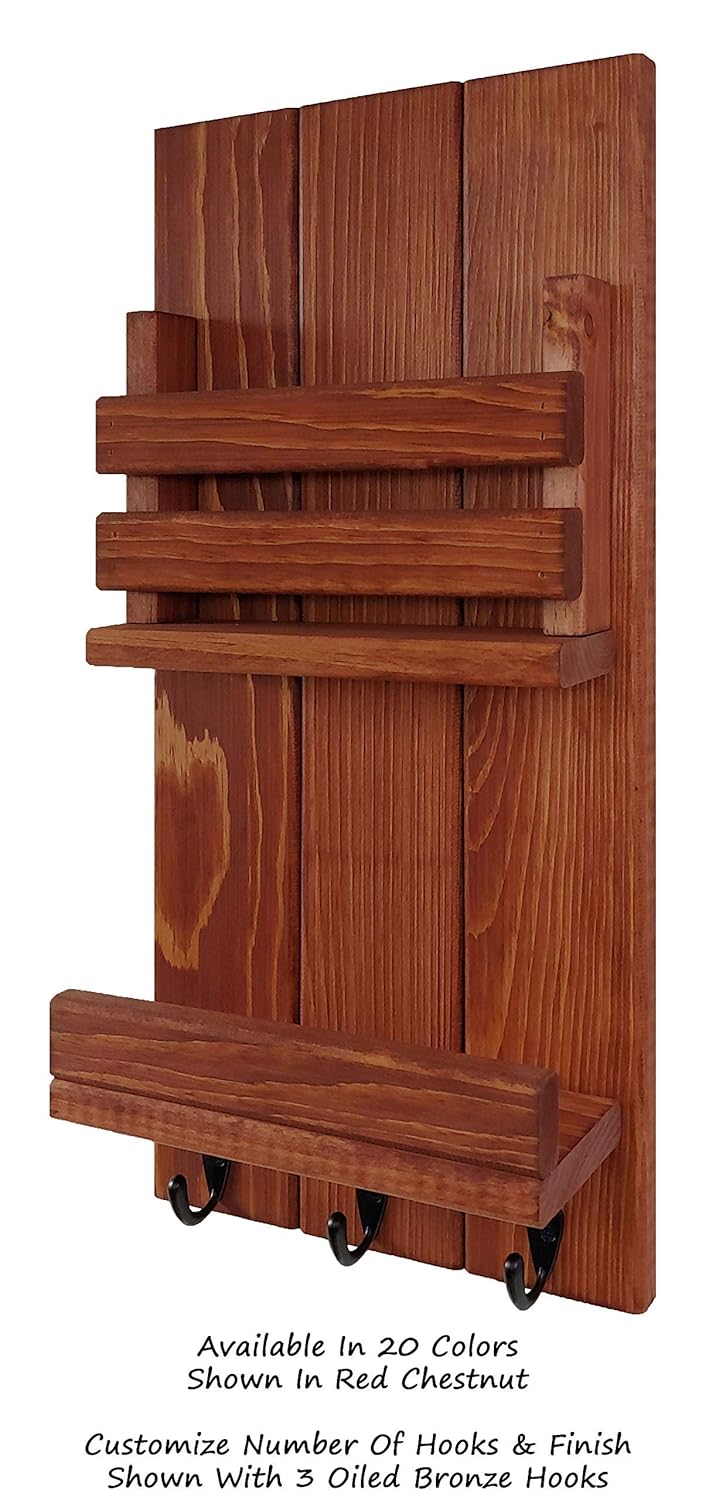 Sydney Vertical Mail Organizer Key Hook Rustic Wood Red Chestnut Entryway Organizer Key Holder Shelf Wall Organizer 20 Colors Home Kitchen Storage Organization Biquinismaranata Com Br