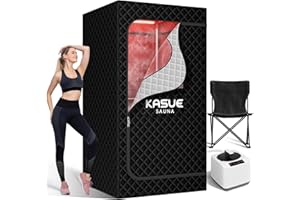 KASUE Portable Infrared Sauna, Steam Sauna Box with XL Steamer, 5-Layer Waterproof & Heat Insulation for Relaxation, Detoxification, Muscle Pain Relief Indoor & Outdoor(Obsidian Black)