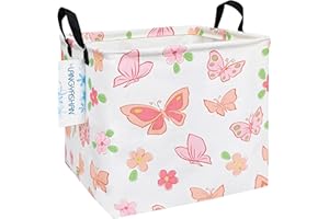 LANGYASHAN Square Storage Baskets Waterproof Canvas Children Laundry Nursery Hamper for Shelves Gift Baskets Toy Organizer Room Decor (Square Pink Butterfly)