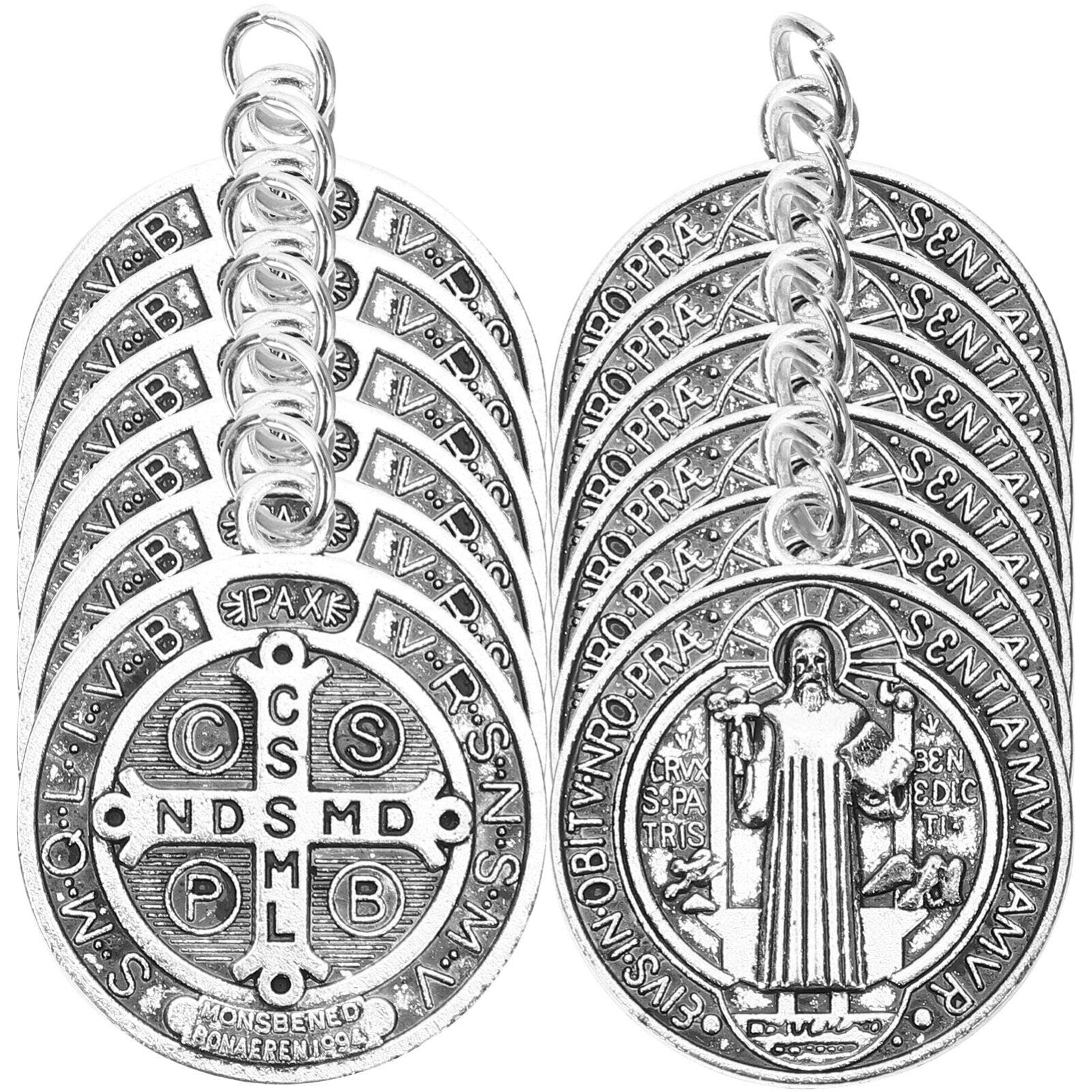 SEWACC 12pcs Saint Benedict Medal Charms, St Benedict Medals Pendant Jesus Our Lady Medal Charm Rosary Beads for DIY Jewelry Making