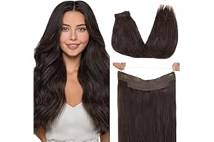 GOO GOO Wire Hair Extensions Human Hair, 2 Dark Brown Natural 16inch 95g, Invisible Wire Hair Extensions with Transparent, Seamless Fish Line Hairpiece