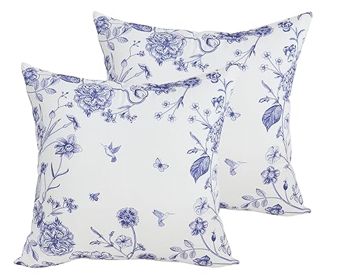 PurpleEssences Throw Pillow Covers - 18x18 Inch - Floral Spring Cushion Covers - for Seasonal Living Room Decor - French Flower Garden