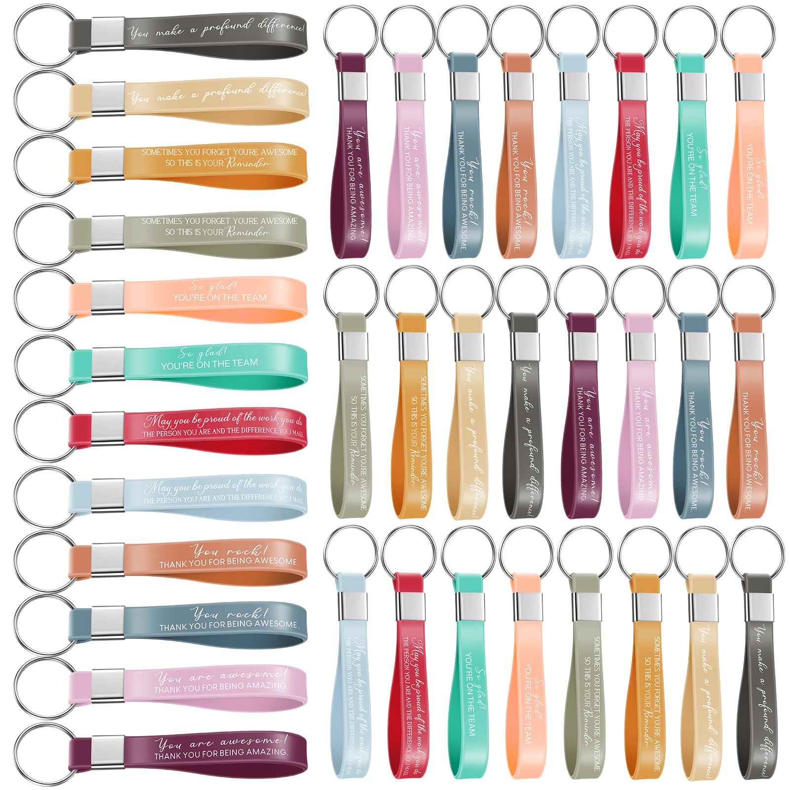 Otuuz 36 Pcs Employee Appreciation Gifts Thank You Gifts Rubber Silicone Keychains Bulk with Inspirational Quote for Christmas Motivational Team School Office Staff Teacher Nurse Volunteer