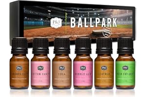 P&J Trading - Ballpark Set of Scented Oils - Caramel Corn, Cotton Candy, Cola, Bubble Gum, Leather, Fresh Cut Grass Fragrance