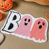 Tinideya Halloween Bath Rug Pink Ghost Bath Mat Non Slip Water Absorbent Decorative Boo Mat Washable Gothic Bathroom Rug for Halloween Indoor Living Room Bedroom Kitchen Decor