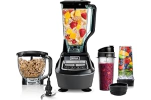 Ninja Kitchen System | All-in-One Food Processor & Blender for Smoothies | Includes Pitcher, (2) 16 oz. To-Go Cups & 8-Cup Bowl | Makes Salsa, Dough, Shakes, & Frozen Drinks | 1500W | Black | BL770