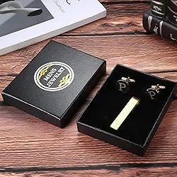 LOYALLOOK Gold Initial Cufflinks and Tie Clip Set