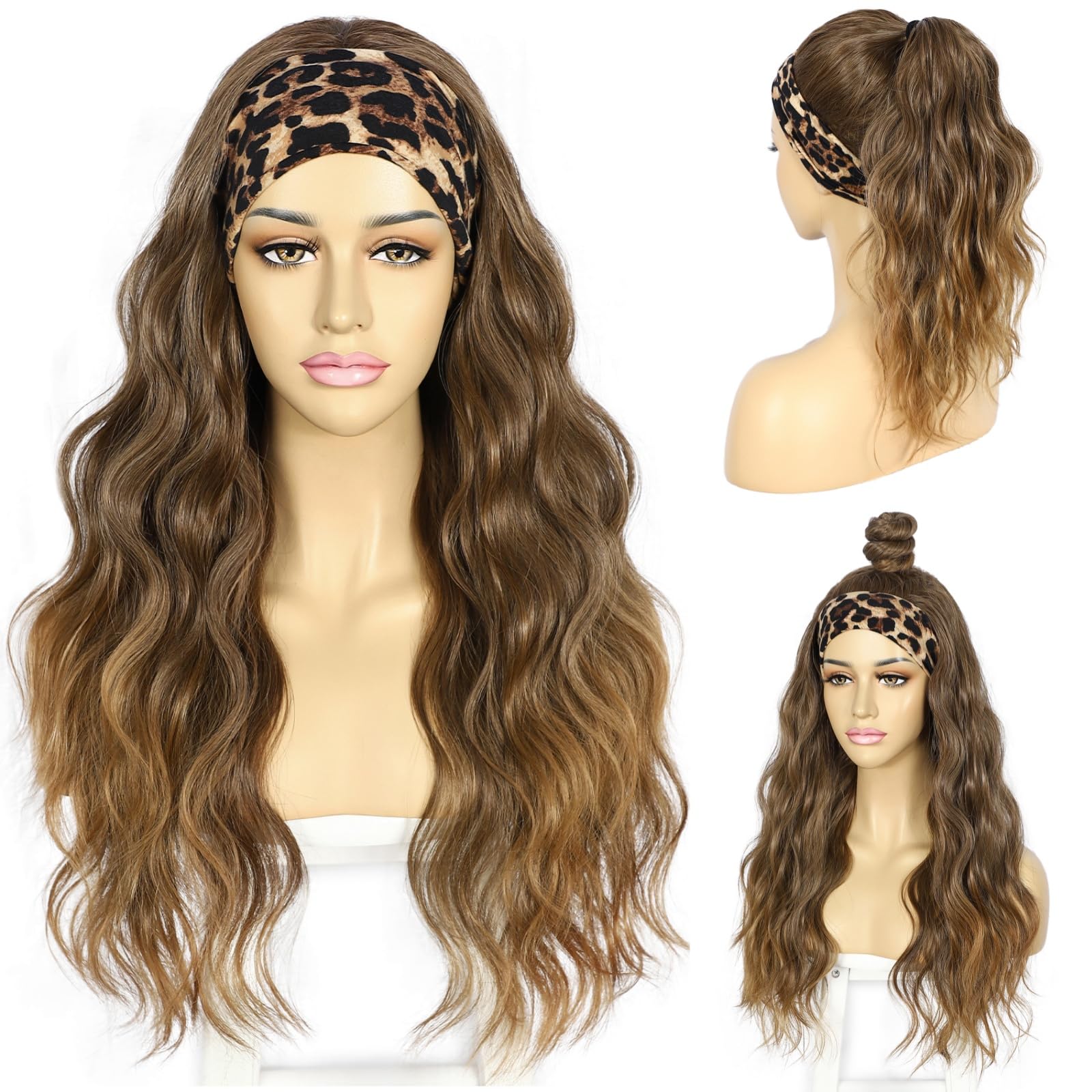 Photo 1 of SAPPHIREWIGS Brown Headband Wig Loose Body Wave Headband Wig Chocolate Brown with Tips Synthetic Headband Wigs for Women and Girls Daily Party Wear 26 Inch