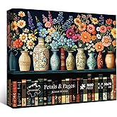 Wildflower Puzzles for Adults 1000 Pieces, PICKFORU Vintage Flower Book Puzzle, Wildflower Pages Jigsaw Puzzle for Book Lover, Floral Art Bookshelf Library Puzzles