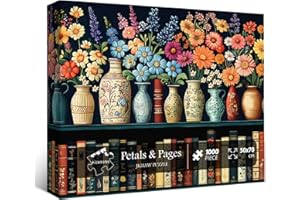 Wildflower Puzzles for Adults 1000 Pieces, PICKFORU Vintage Flower Book Puzzle, Wildflower Pages Jigsaw Puzzle for Book Lover, Floral Art Bookshelf Library Puzzles