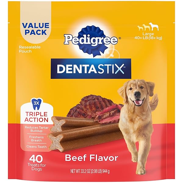 PEDIGREE DENTASTIX LARGE BREED DOG TREATS, BEEF FLAVOR, 2.08 LB. BAG (40 TREATS)