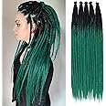 Leeven Black to Green Thin Dreadlock Extensions 24 Inch 40 Strands Synthetic Single Ended Dread Extensions Reggae Style Crochet Hippe Dreads Handmade Soft Loc Extensions for Women Men