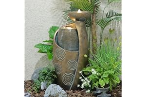 Sunlinua Vase Outdoor Water Fountain, 31.4''H Jar Waterfall Fountain with Warm LED Lights&Durable Pump for Yard, Porches, Home Décor,Garden,Office