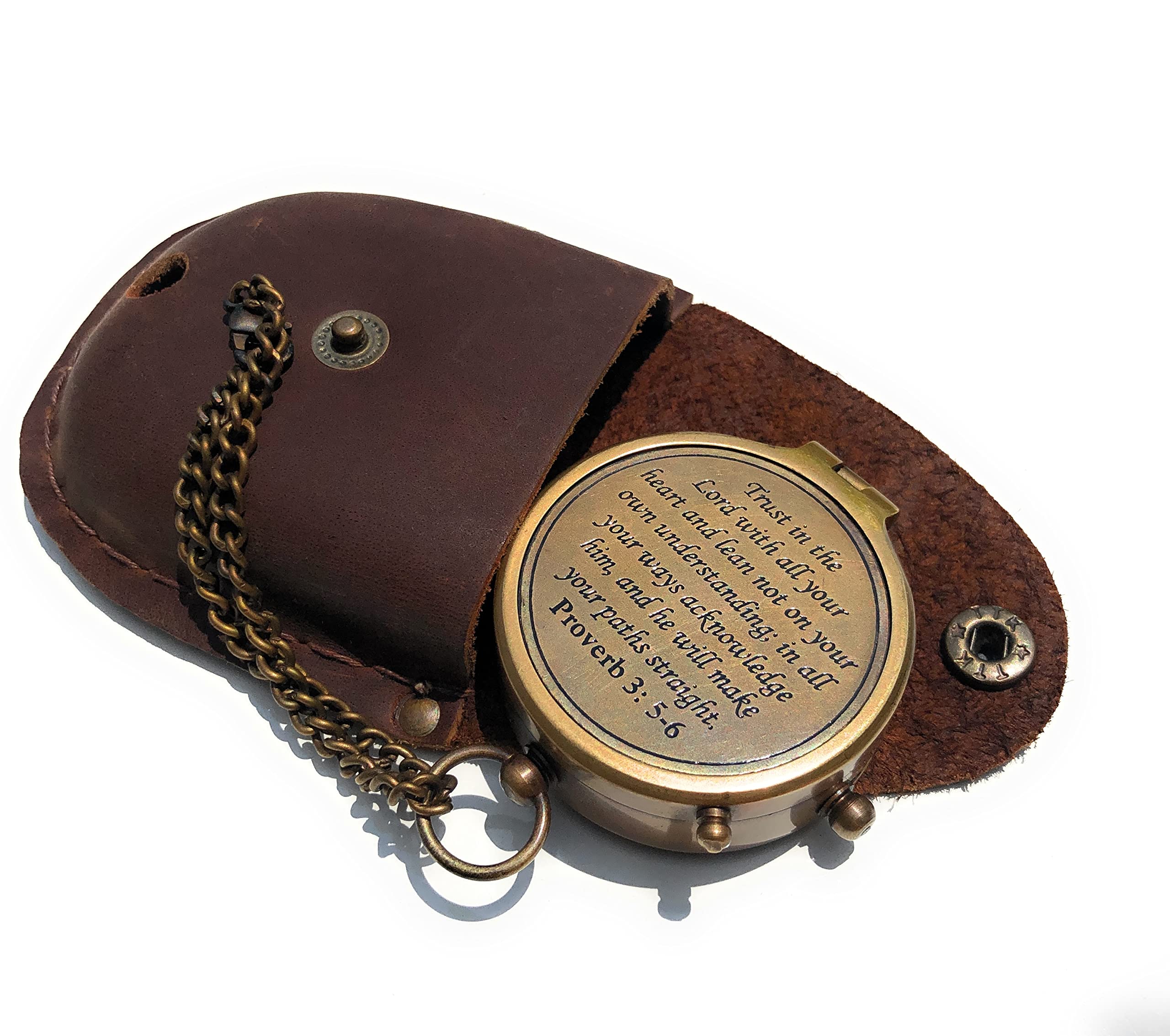 NauticalMart Brass Compass Trust in The Lord with All Your Heart Engraved Compass, Proverbs 3: 5-16" Gifts, Confirmation Gift Ideas, Religious Gifts, Missionary Gifts