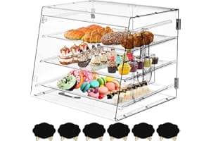 CUGUORDS 3 Tray Clear Display Case,Pastry Display Case,Commercial Countertop Bakery Display Case with Front and Rear Door,Acrylic Display Case with Serving Tong 22 x 17 x 14 inch…