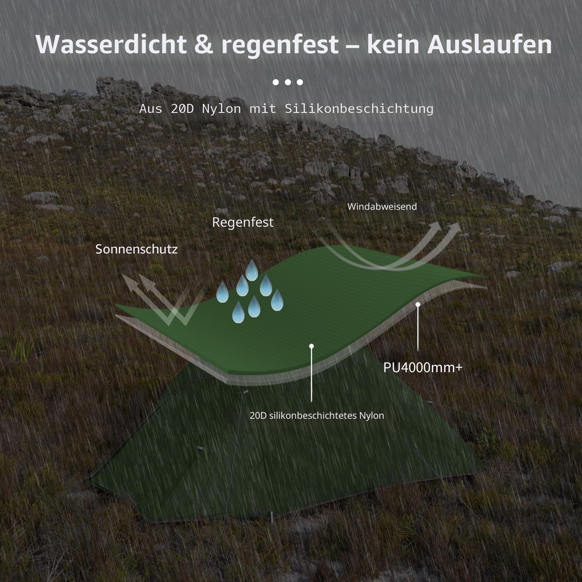 Naturehike Cloud-Up 3 Ultraleichtes Zelt 3-Personen-Rucksackzelt zum Wandern Camping im Freien (20D Waldgrün) 3
