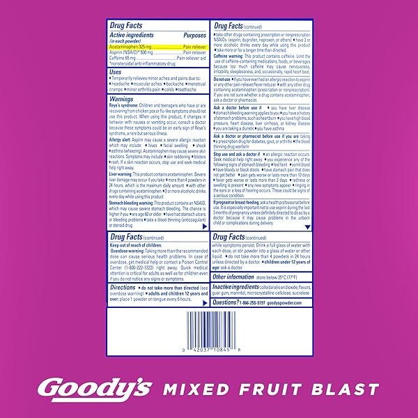 GOODY’S EXTRA STRENGTH HEADACHE POWDER, MIXED FRUIT BLAST FLAVOR DISSOLVE PACKS, 24 INDIVIDUAL PACKETS (2 PACK)