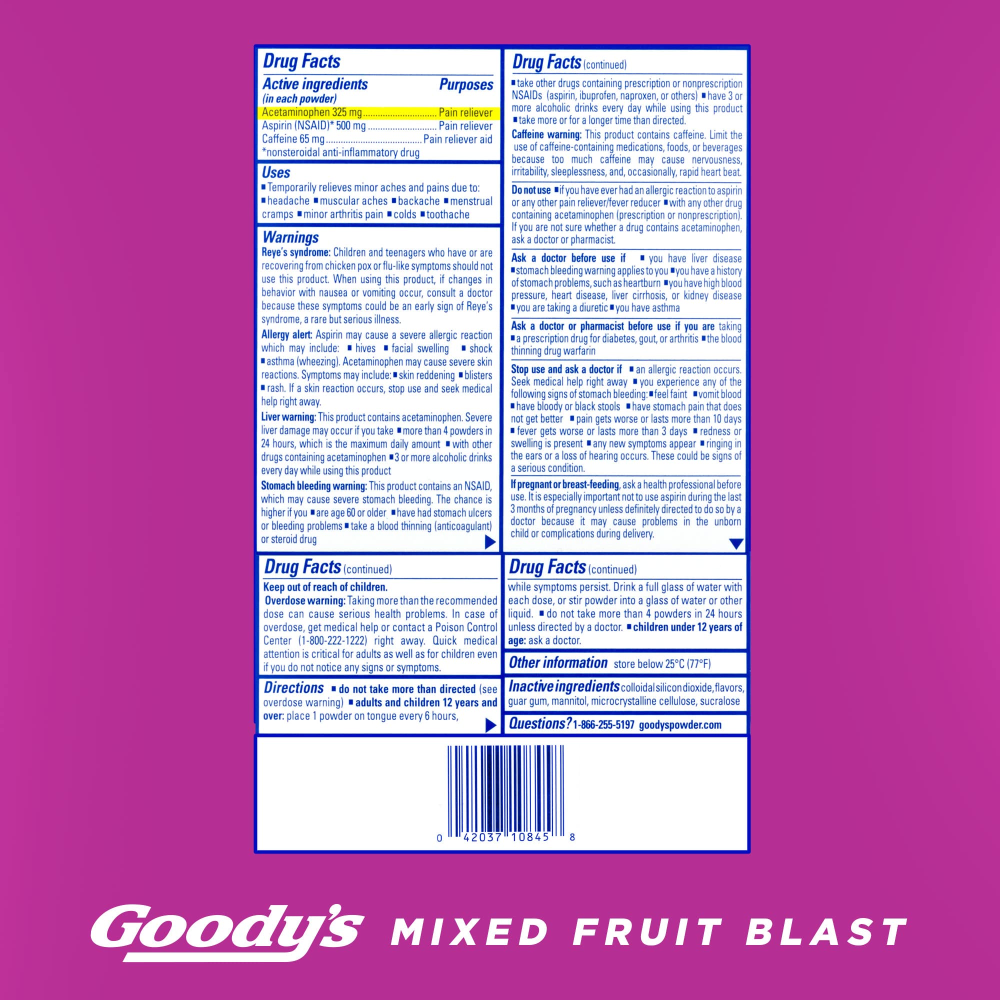 Goody's Pain Relief Powders, Extra Strength Headache Powder Mixed Fruit Blast, 24 ct (Pack of 1)