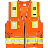REXZUS A Reflective Vest Class 2 Heavy Woven Two Tone Engineer Hi Viz Safety Vest 3M 8712 Tape