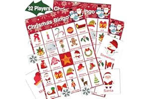 V-Opitos Christmas Bingo Game, 32 Players - Christmas Party Games for Kids and Adults, Xmas Bingo Card for Family/Class/Group Activities