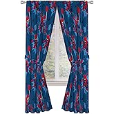 Jay Franco Kids Window Drapes - 4 Piece Curtain Set Includes 2 Tiebacks, Beautiful Bedding Room Décor and Easy Set Up, Blue - Spiderman, 84 Inch