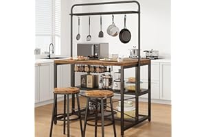 JOCOEVOL 42" Large Kitchen Island Table Baker Rack with Storage and 3-Tier Storage-Microwave Stand Oven Shelf, Metal Coffee Bar Table,Kitchen Shelf for Dining Living Room, 5 Hooks,Vintage