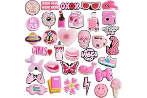 IOKUKI 35 PCS Pink Shoe Charms for Girls Women, Aesthetic Shoe Decoration Charms for Clog Slides Sandals, Pink Party Favors