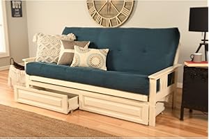 Somette Beli Mont Antique White Full-Size Storage Futon with Mattress Suede Navy Solid Transitional, Rustic 8 in