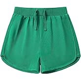 Kid Nation Girls Athletic Shorts Cotton Girls Running Shorts with Pockets Drawstring Kids Soccer Gym Workout Sports Shorts