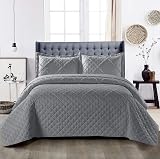 B&B Quilted Bedspread Throw Super King Grey 270x250 cm 3pc Set