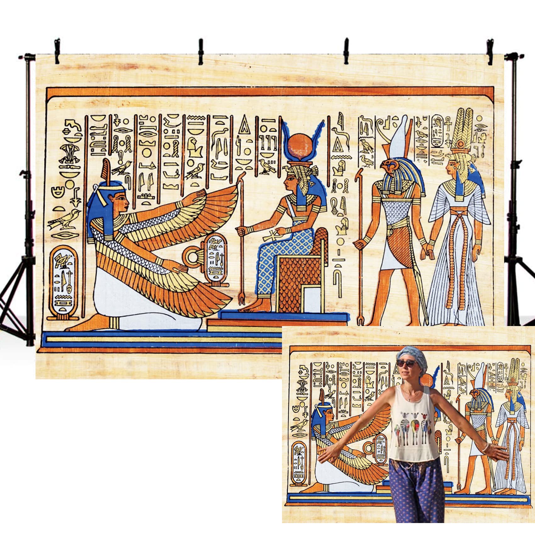 Photo 1 of 7x5FT Ancient Egyptian Backdrop Egyptian Writing Parchment Culture Vinyl Egypt Hieroglyphic Photo Background Shabby Chic Kraft Wallpaper Historic Culture Interior Decoration Photo Studio Prop