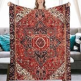 Heriz Antique Vintage Boho Persian Carpet Flannel Fleece Throw Blankets 50"X40" Lightweight Fluffy Winter Fall Blanket Cozy Soft Fuzzy Plush Home Decor for Couch Bed Sofa Bedroom Living Room Travel