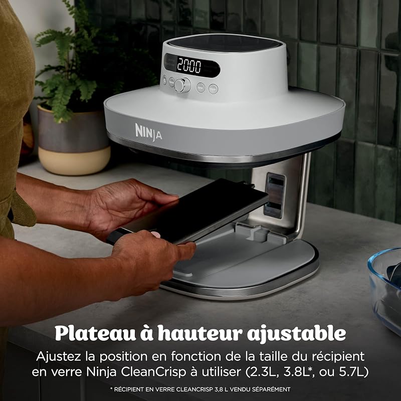 CRISPi PRO XL, Friteuse sans huile en verre, 5 modes de cuisson prédéfinis, avec contenants en verre CleanCrisp de 5,7 l et 2,3 l, couvercles de rangement, Blanc AS090EUWH