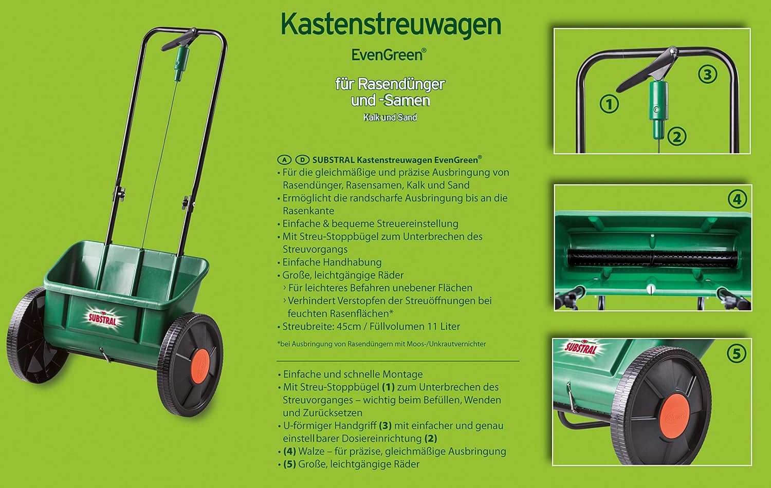 Substral EvenGreen Box Spreader with Large Wheels for Applying Fertiliser Seeds, Limescale and Sand, Pack of 1 - Image 5