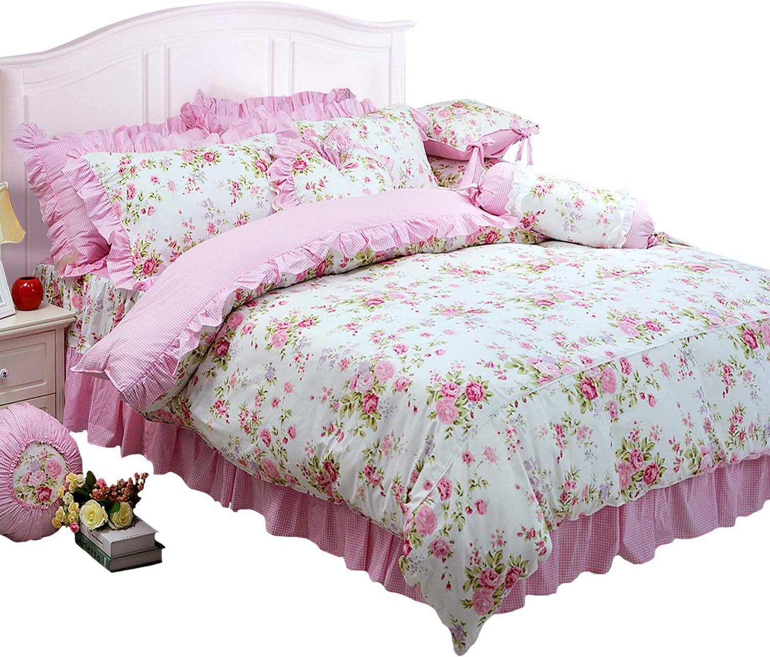 FADFAY Shabby Pink Duvet Cover Set Rose Floral Bedding Collection Elegant Princess