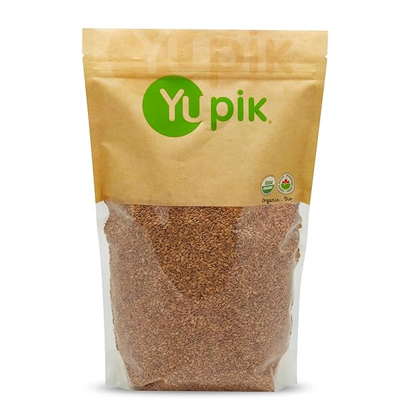 YUPIK ORGANIC GOLDEN FLAX SEEDS, 2.2 LB (35.2 OZ), GLUTEN-FREE, NON-GMO, KOSHER, RAW SEEDS, EXCELLENT SOURCE OF FIBER, SOURCE OF OMEGA-3, PLANT-BASED PROTEIN, IDEAL FOR BEVERAGES, BAKING & TOPPING