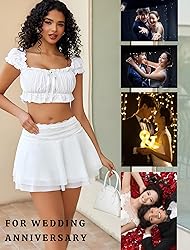 Avidlove Women's Pleated Mini Skirt Lace Mesh