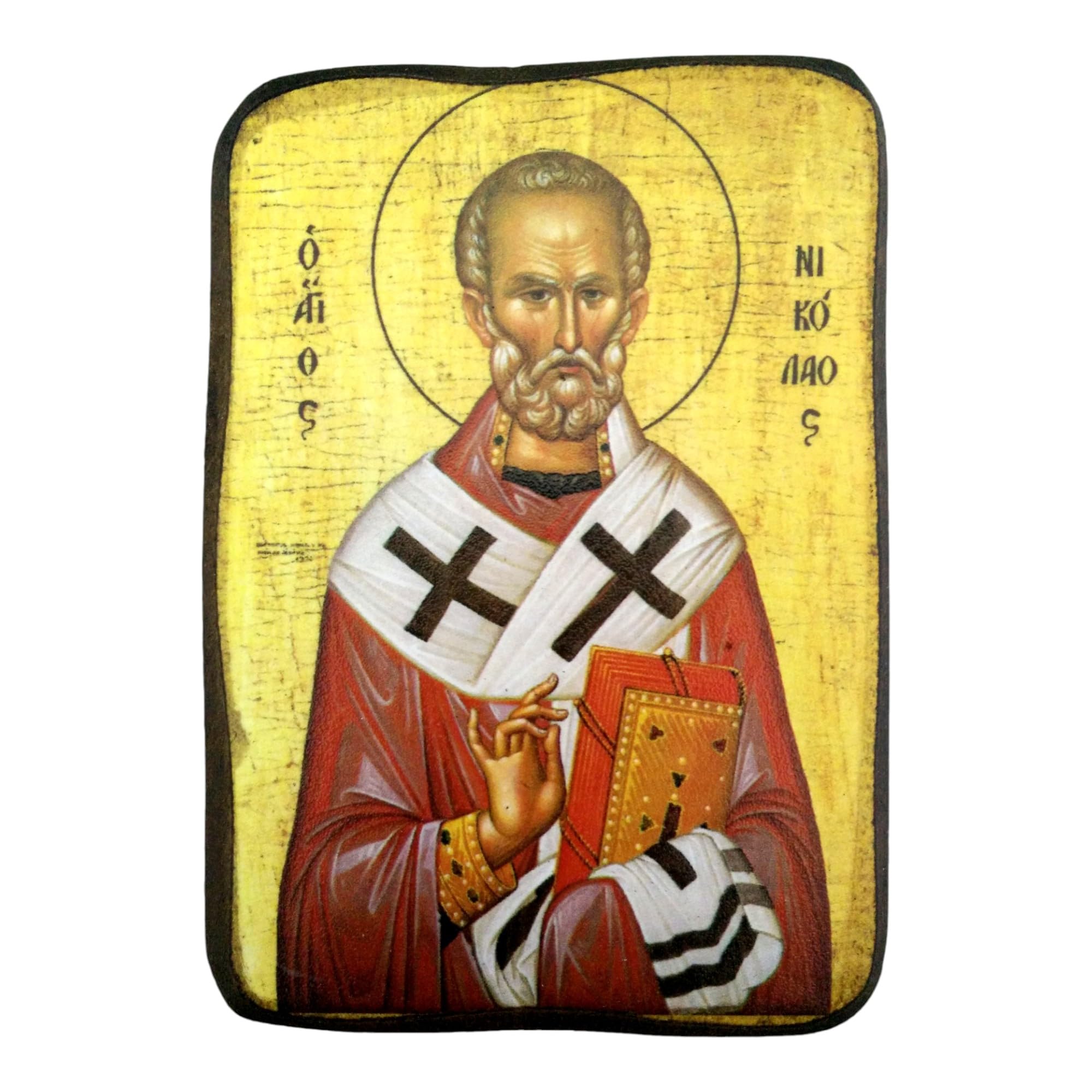 IconsGr Wooden Greek Christian Orthodox Wood Icon of Saint Nicholas / A0