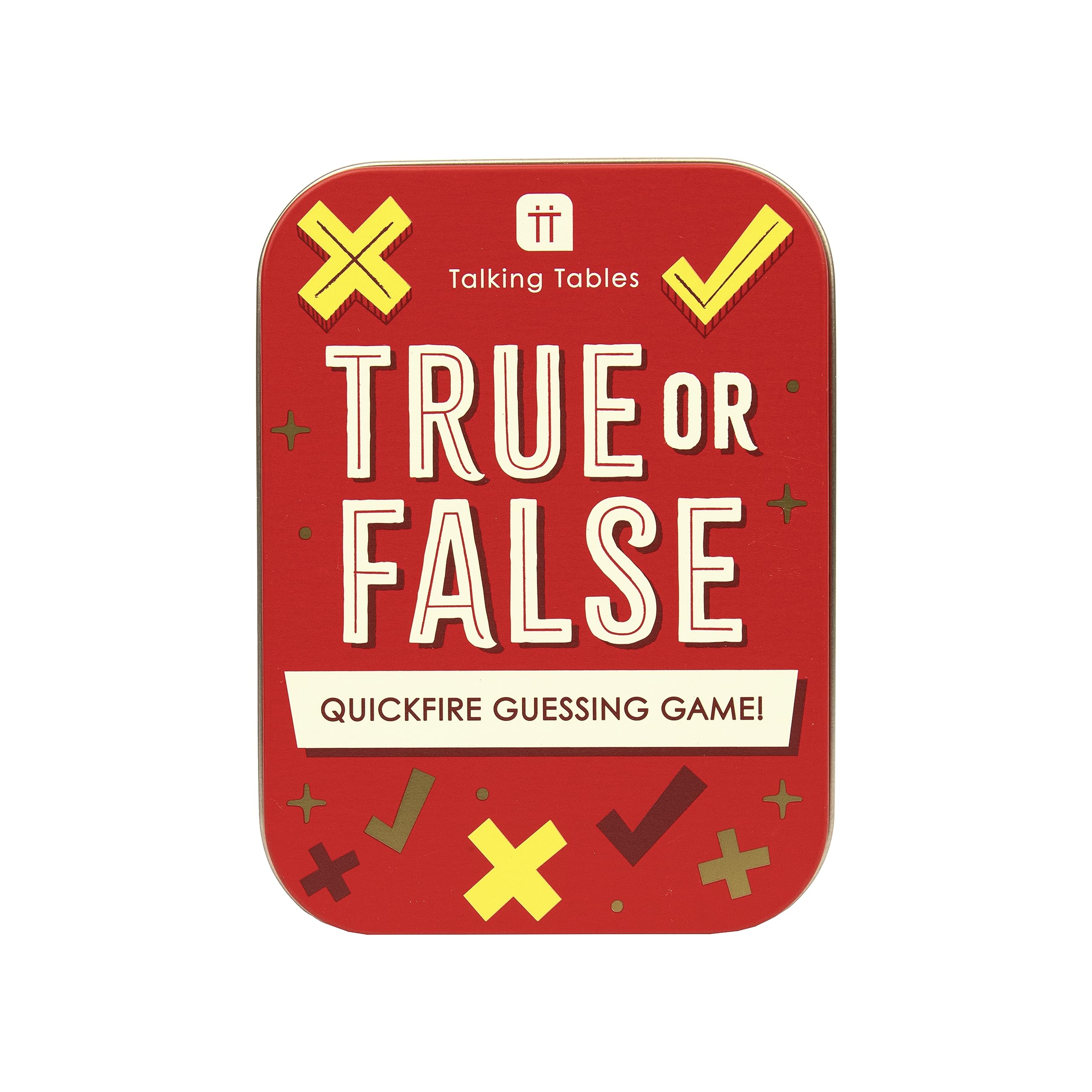 Talking Tables True or False Family Travel Game – Pocket Size Fun Quiz for Kids and Adults, Quickfire General Knowledge Guessing Challenge, Ideal, Secret Santa, Sturdy Gift Tin
