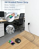 Addtam 3M Extension Lead Power Strip 2 AC Outlets 4 USB Ports Braided Cord view 4