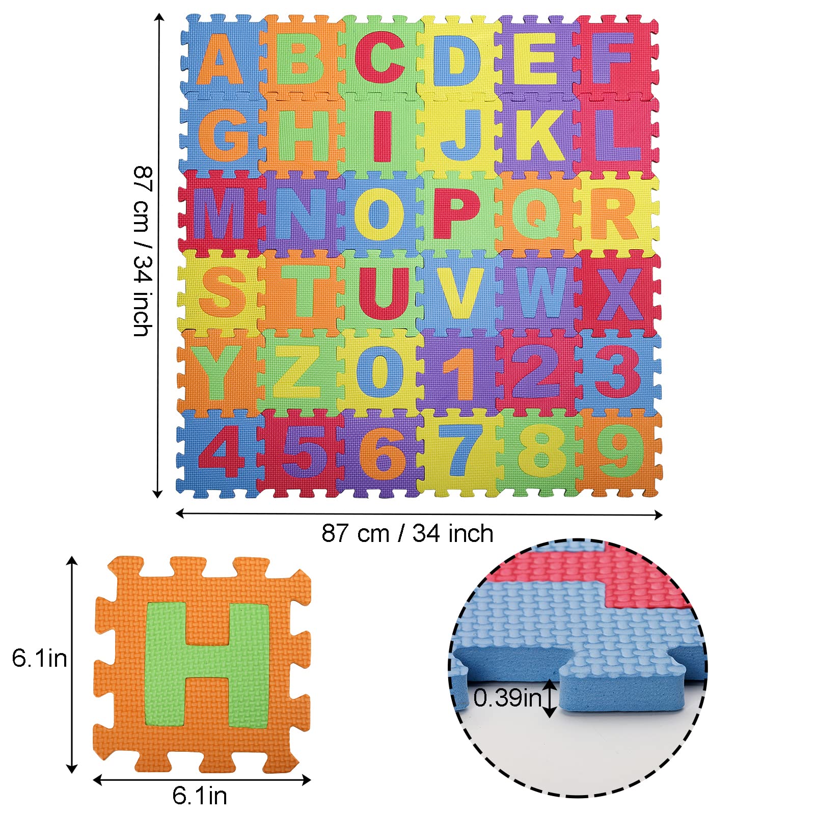 Suwimut Baby Foam Play Mat (36-Piece Set), 6.1x6.1 Inch Interlocking Alphabet and Numbers Floor Puzzle Colorful EVA Foam Puzzle Playmat Tiles for Crawling Baby, Infant, Toddlers